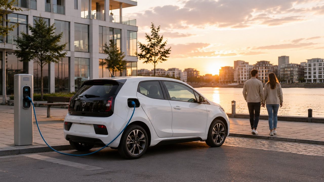 Elektrische huurauto aan de laadpaal